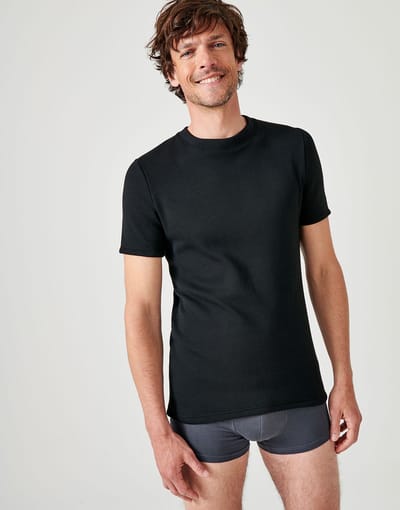 Damart - Thermolactyl T-shirt met korte mouwen, geborstelde fleece - Heren - Zwart - (86-93) S