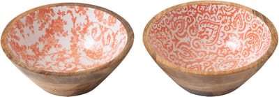 J-Line schaal - hout - wit/oranje - small - set van 2