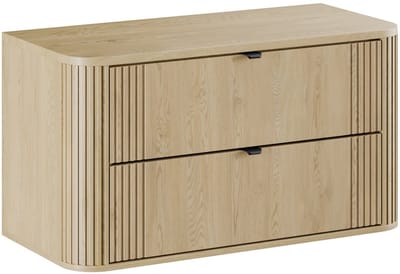 Badplaats Wastafelkast Cremona 100 cm – Eiken – Hangend Badmeubel met 2 Lades en Zwarte Handgrepen