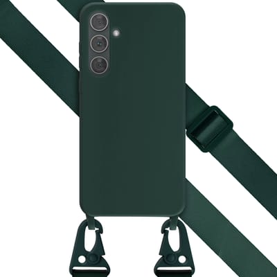 Selencia Hoesje - Geschikt voor Samsung Galaxy A35 - Siliconen hoesje met afneembaar koord - Donkergroen