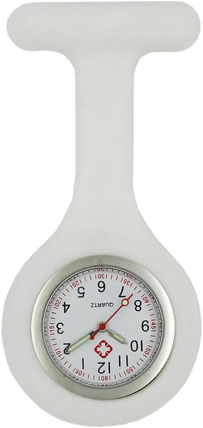 Zorg Horloge - Speldhorloge - Medisch Werk - Lichtgevende Wijzers - 14.9 x 10.7 cm - Wit