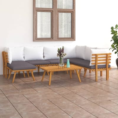 vidaXL - 8-delige - Loungeset - met - kussens - massief - acaciahout