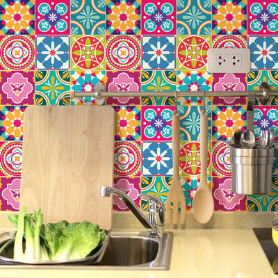 Muurstickers voor keuken en badkamer - 9 Amber Azulejos cementtegelstickers - 9 stickers 10x10cm