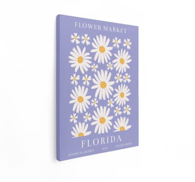 Artaza Canvas Schilderij Bloemen Poster Florida - 60x80 cm - Wanddecoratie Madeliefjes - Muurdecoratie Bloemenmarkt - Decoratie Lila