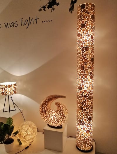 Staande lamp Handgemaakt Decoratie Vloerlamp Decoratie woonkamer slaapkamer cilinder coins gold capiz shell parelmoer schelp 150 cm