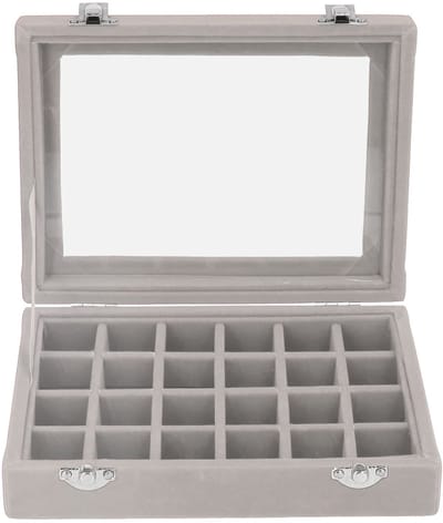 Dailygoods- Sieradendoosje met Glazen Deksel - 24 Compartimenten - Fluwelen Opbergvitrine - Elegant met Sloten - Perfect Cadeau - Sieradenbox
