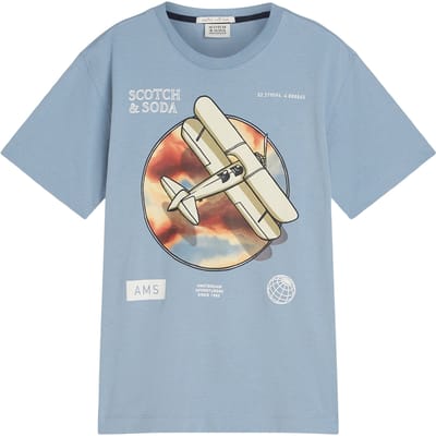 Scotch & Soda Boys Graphic Tee Faded Denim Taglia: S | T-shirt Outlet | kids | Blu