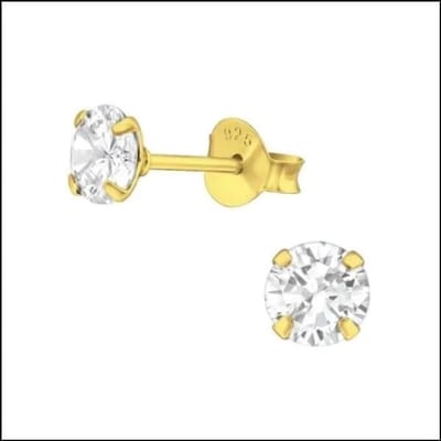 Aramat Jewels | Oorbellen | Prachtige Zilveren Zirkonia Oorbellen rond | 5mm / Goudkleur/Transparant | |5mm | Zilver | Kinderen, Volwassenen | Verkleurd niet