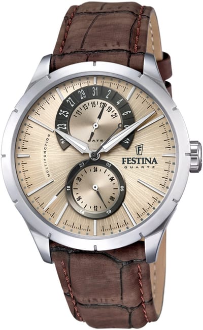 Montre Festina Retro avec bracelet en cuir multifonction et cadran beige à quartz F16573-9 pour homme beige