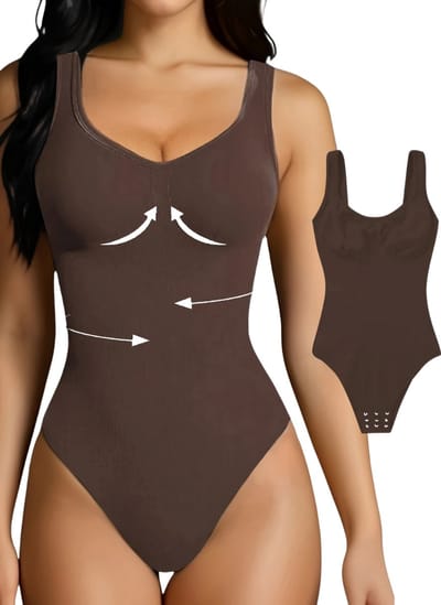 Livano Bodysuit Dames - Jumpsuit - Corrigerend Ondergoed - Body plunge - Lingerie - Setje Vrouwen - Koffie - Maat S