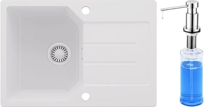 Anycee MAX Spoelbak Keuken 65x45CM - Granieten Spoelbakken Met Zeepdispenser Chroom - Onderbouw Spoelbak Wit - Met waterafvoersysteem - Voor 40 cm kast