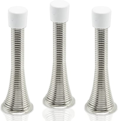 Set van 3 verchroomde veerbelaste deurstoppers met reserve rubberen eindkappen