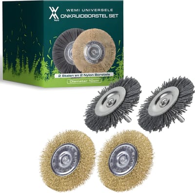 Universele borstelset voor elektrische onkruidborstel - Set van 2 - Onkruidverwijderaar - Onkruidverdelger - Bosmaaier - Stalen en Nylon borstel - 10cm - Voegenborstel - Grastrimmer