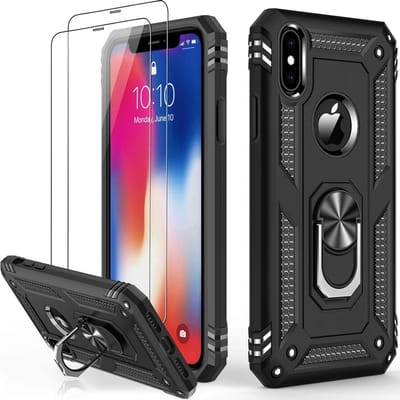 Telefoonhoesje Geschikt voor: iPhone XS Max hoesje Schokbestendige ring armor met 2X Glas Screenprotector zwart