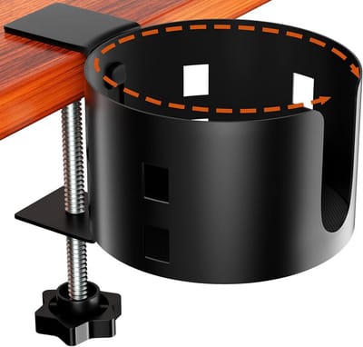 Bureau Bekerhouder - Tafel Klemhouder - Drankjes Stabiel Houden - Verstelbare Montage Richtingen - 10 cm Diameter - Zwart