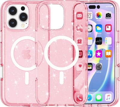 Coverup Hoesje - Geschikt voor iPhone 16 Pro Hoesje - Coverup Glitter TPU Back Cover - MagSafe Compatible - Roze