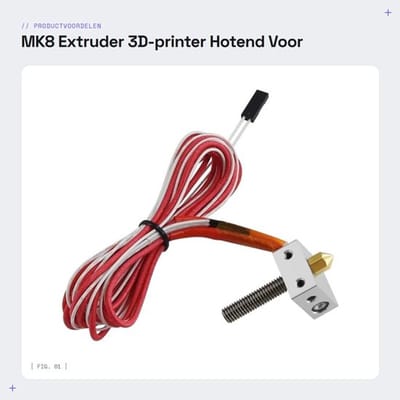 Hotend MK8 - 3D-printer Extruder - Aluminium/roestvrij staal - Verwarmingsblok - Thermistor - 30 mm Lange Buis