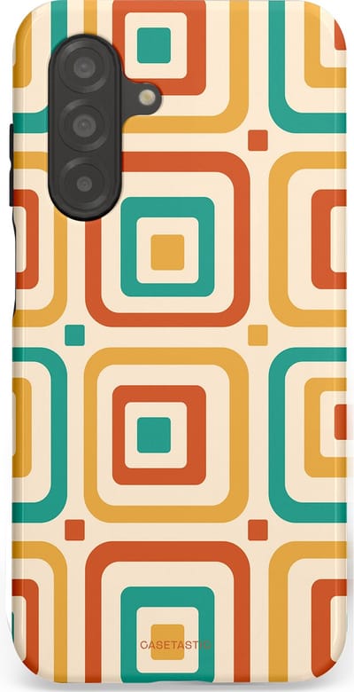 Casetastic hoesje geschikt voor Samsung Galaxy A26 - Dubbellaagse bescherming - Retro Vierkant verlangen - Fashion Case - Crème Terracotta Goud Turquoise