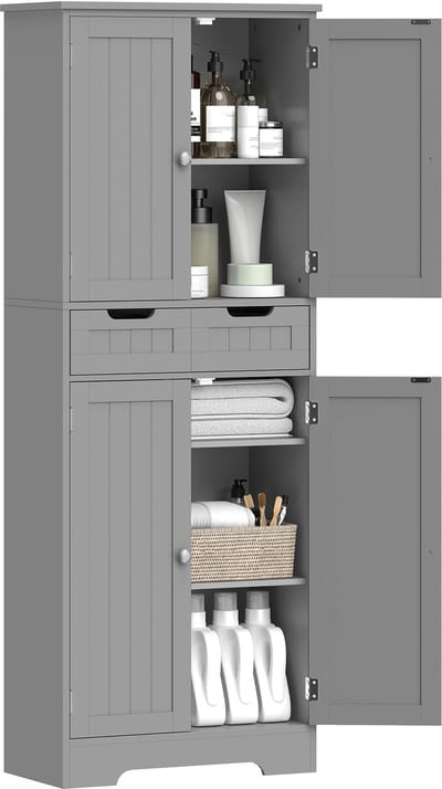 HOMCOM Badkamerkast (vloermodel) - MDF - 60x30x160cm - Grijs