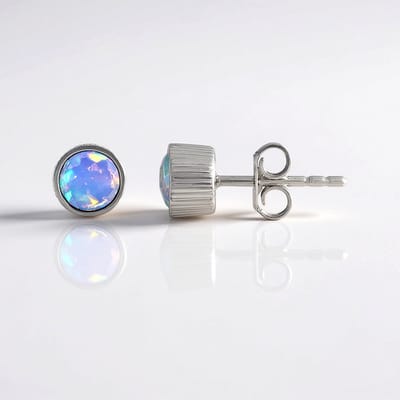 Cavill - Zilveren oorbellen met Welo-opaal 0,54 ct - 925 Sterling Zilver met Platina Coating - Rond schaakbord slijpsel - Elegante oorknopjes