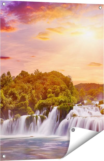 Gards Tuinposter Watervallen in het Bos - 60x80 cm - Tuindoek - Tuindecoratie - Wanddecoratie buiten - Tuinschilderij