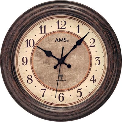 AMS F5544 - Wandklok - Analoog - Hout - Radiogestuurde tijdsaanduiding - Mineraal Glas - Bruin