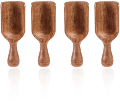 Dailygoods- Houten Lepel Set - 4 Stuks - Acacia Hout - Multifunctionele Maatlepel - Koffielepel - 10,5 x 4 cm - Duurzaam Materiaal