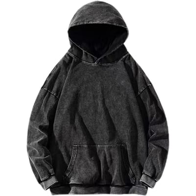 Fall Mannen Hoodie Losse Dikke Losse Grote Patch Pocket Lange Mouw Vintage Unsiex Hip Hop Streetwear Trui Effen Kleur Vrouwen top XXXL zwart