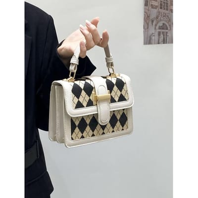Kleine Vierkante Tas Nieuwe Zwarte Ruit Handtas Tas Niche Design Schoudertas Crossbodytas voor Dames gray