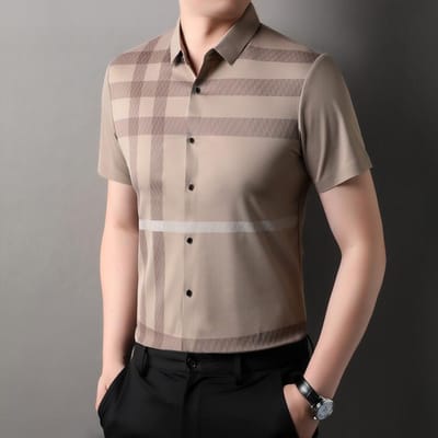 Nieuw Heren Ice Zijde Ruit Shirt Korte Mouw Zomer Dun Business Casual Papa Halve Mouw Zomerjurk XL gray