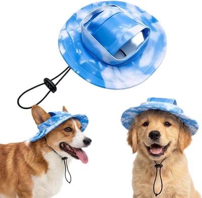 Pet Baseballpet - Ademende hondenzonnehoed met oorgaten - Zomerse vissershoed geschikt voor kleine tot middelgrote honden - Met dik verstelbaar trekkoord - Blauw - Maat S