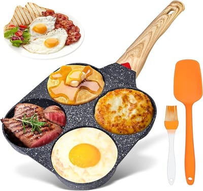Famanu - Pannenkoekenpan met 4 vormen voor pannenkoeken eieren en burgers geschikt voor inductie