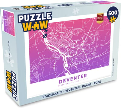 Puzzel Stadskaart - Deventer - Paars - Roze - Legpuzzel - Puzzel 500 stukjes - Plattegrond