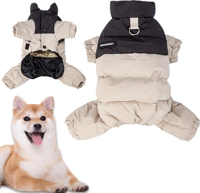Warm hondenjasje met hoge kraag, winddicht en waterdicht, ideaal voor koude winterdagen en sneeuwpret (Beige, M)