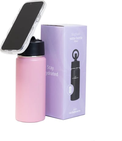 xoxo Wildhearts Waterfles / Drinkfles - 500ml (0,5 Liter) - Roze - met magneet geschikt voor MagSafe - Magnetische telefoonhouder fles - BPA- & Lekvrij - Thermoskan met rietje - Thermosfles - RVS - Voor warme en koude dranken