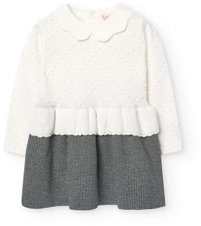 Boboli Knitwear Combined Lang Mouw Jurk Wit,Grijs 12 Months Meisje