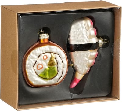 House of Seasons Kersthangers sushi - 2x stuks - glas - 14 x12 x 5,5 cm - kerstornamenten
