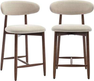 COLAMY Barkrukken set van 2 - keukenbarstoelen met rugleuning - Barstoel houten poten - beige