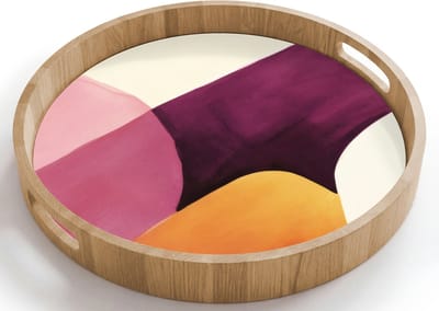 Dienblad rond 40x40 cm - Schootdienblad hout - Vormen - Abstract - Kleurrijk - Borrelplank rechthoek - Plateau houten dienbladen