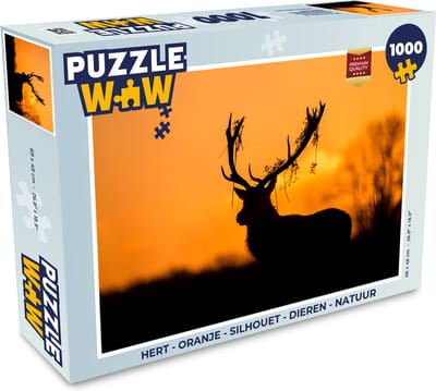 Puzzel Hert - Oranje - Silhouet - Dieren - Natuur - Legpuzzel - Puzzel 1000 stukjes volwassenen