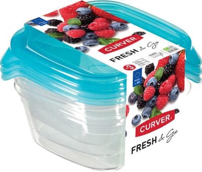 Curver Set Fresh&Go Vierkant - 3x0,25l - Transparant /Blauw