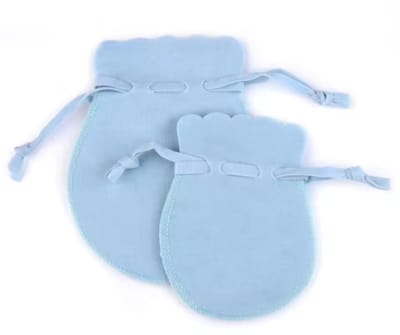 5 LUXE velours / fluwelen zakjes baby blauw rond S