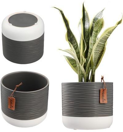 KADAX Bloempot, keramische plantenpot in 2 kleuren, sierpot met decoratieve reliëf, bloempot van keramiek, plantenpot voor kamerplanten, 12 cm, grijs