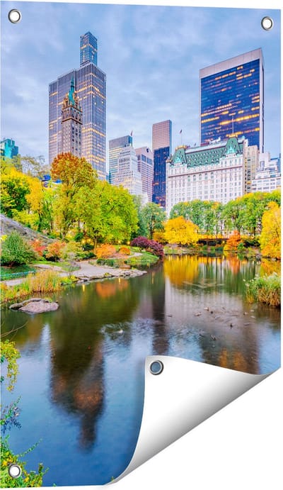 Gards Tuinposter Kleurrijke Central Park tijdens de Herfst - 40x60 cm - Tuindoek - Tuindecoratie - Wanddecoratie buiten - Tuinschilderij