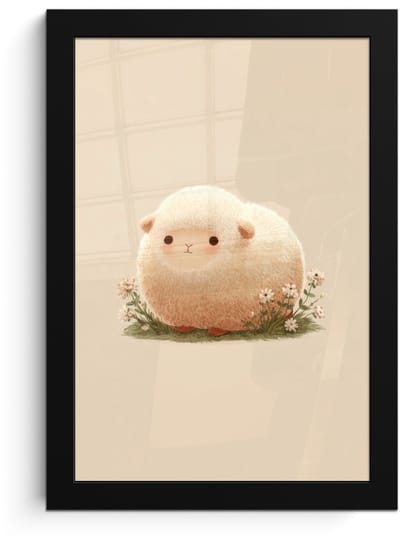 Poster in lijst - Fotolijst 20x30 cm - Posters - Schaap - Beige - Bloemen - Posterlijst zwart - Decoratie - Wanddecoratie woonkamer - Muurdecoratie slaapkamer
