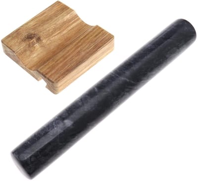 Dailygoods- Deegroller Franse Stijl - Marmeren Deegroller - Vaatwasmachinebestendig - Houten Houder - 30cm - Antiaanbak Eigenschappen - Bakgereedschap