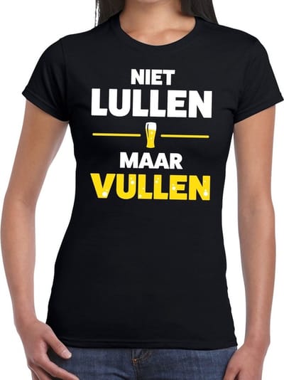 Niet lullen maar vullen tekst t-shirt zwart dames - dames shirt Niet lullen maar vullen XS