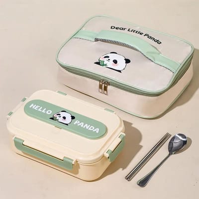 Boîte à Bento Panda pour Enfants Double Couche Épaississante Scellée Compartimentée Boîte à Déjeuner Facile à Nettoyer Récipients de Conservation des Aliments