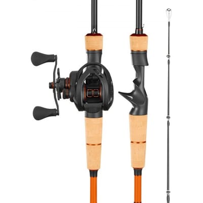 VEVOR hengel- en reelset (baitcasting), 2 meter carbonvezel hengel (IM7), baarshengelset met 6+1 kogellagers, 7.0:1 overbrengingsverhouding en kurken handgreep, linkshandige visset