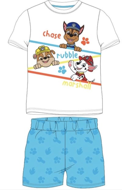 Paw patrol Shortama Katoen Wit-Blauw Maat 128